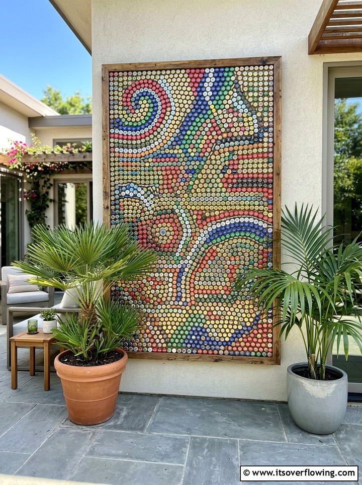 Bottle cap vertical wall - 25 recycled garden ideas with bottle caps