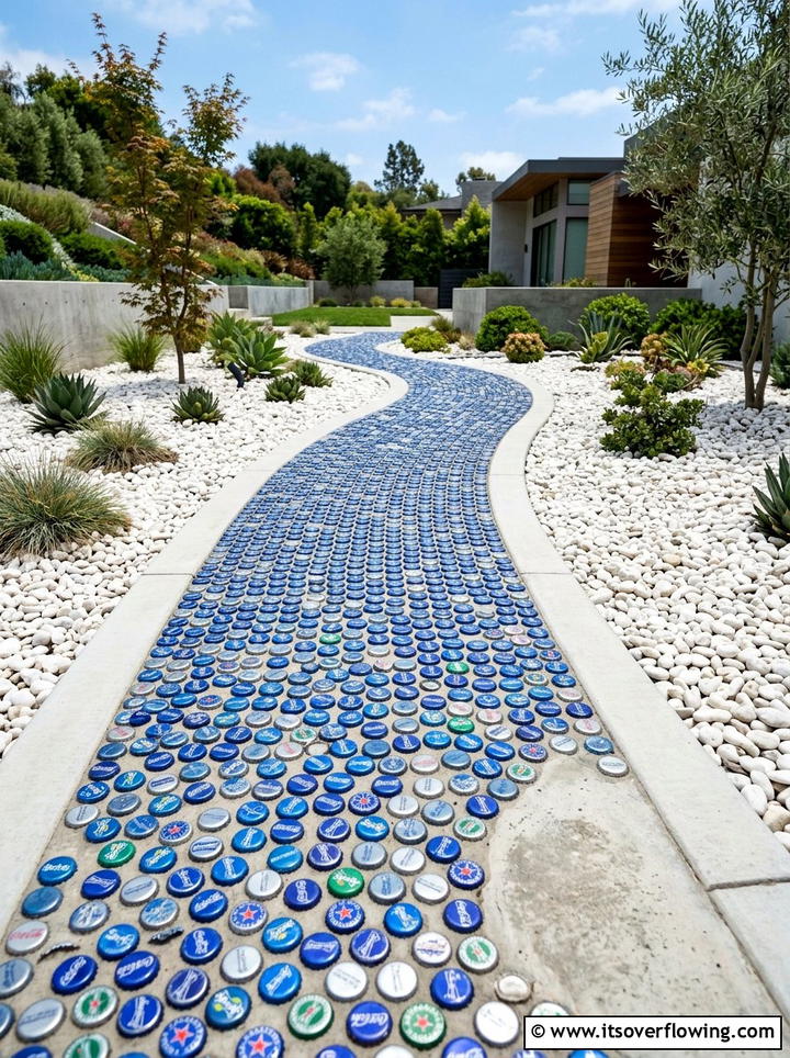 Bottle cap walkway - 25 recycled garden ideas with bottle caps