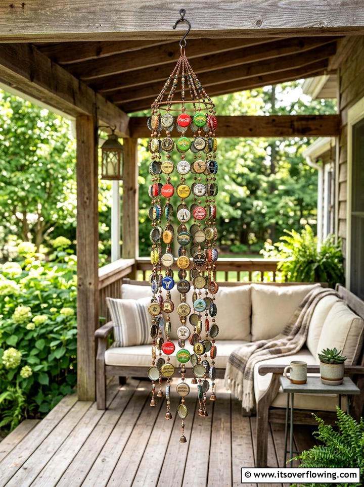 Bottle cap wind chimes - 25 recycled garden ideas with bottle caps