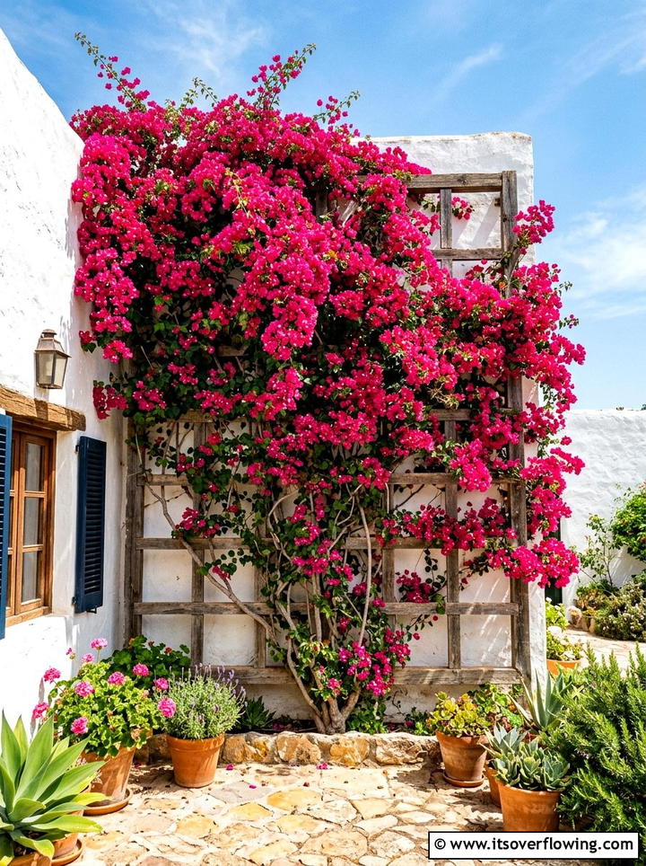 Bougainvillea Climbing Trellis - 25 garden ideas for mediterranean style