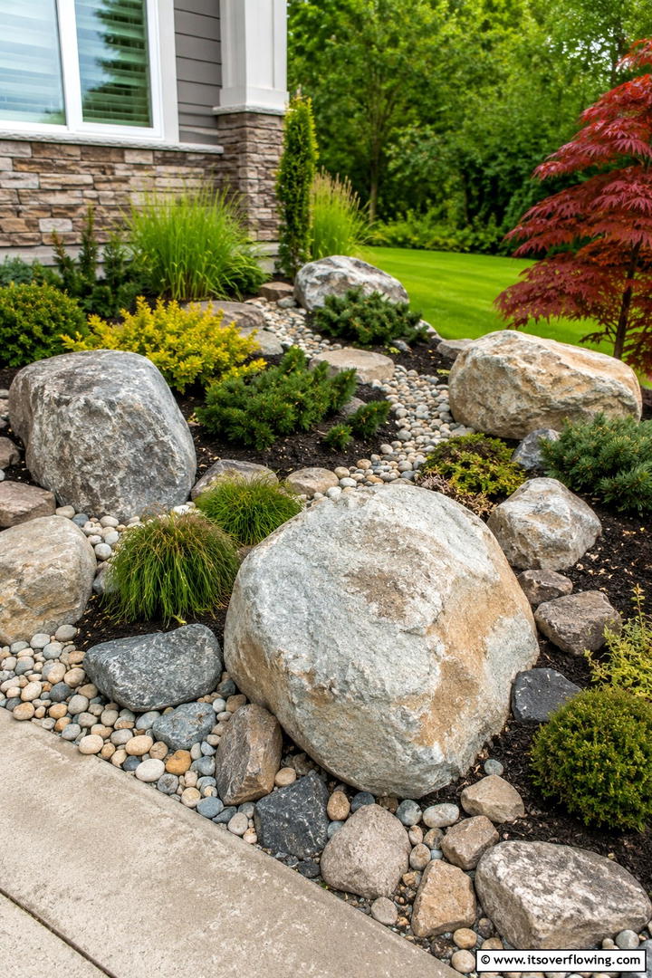 Boulder Accented Garden Border - 30 Stone Garden Edging Ideas for Defined Outdoor Spaces