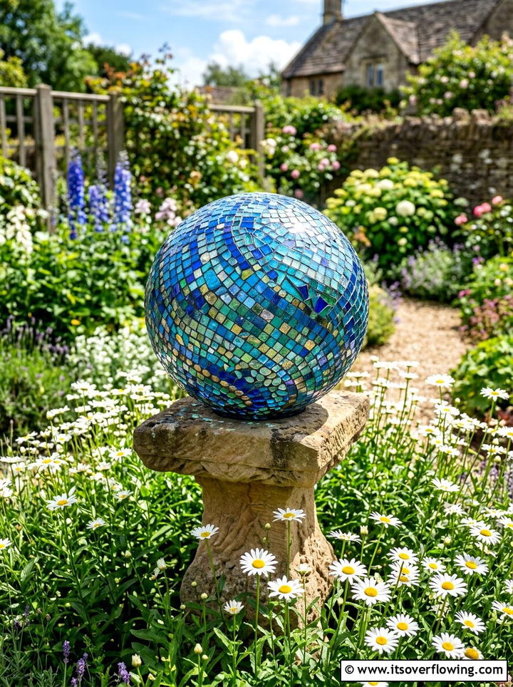 Bouncy ball garden globe - 25 recycled garden ideas with old toys