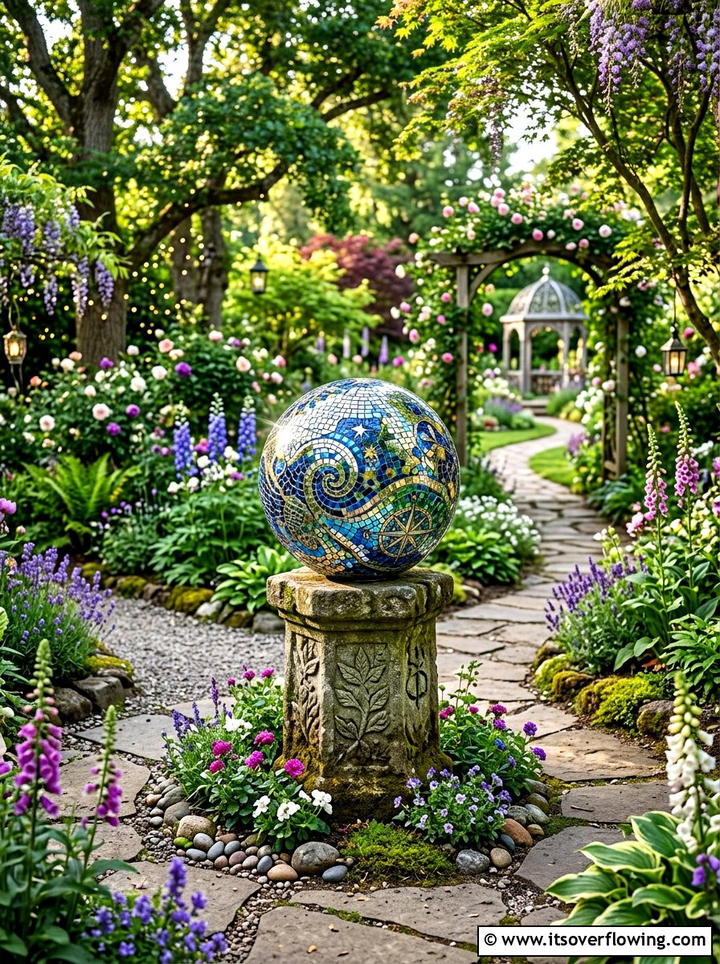 Bowling Ball Globe - 25 upcycled garden ideas with pathway markers