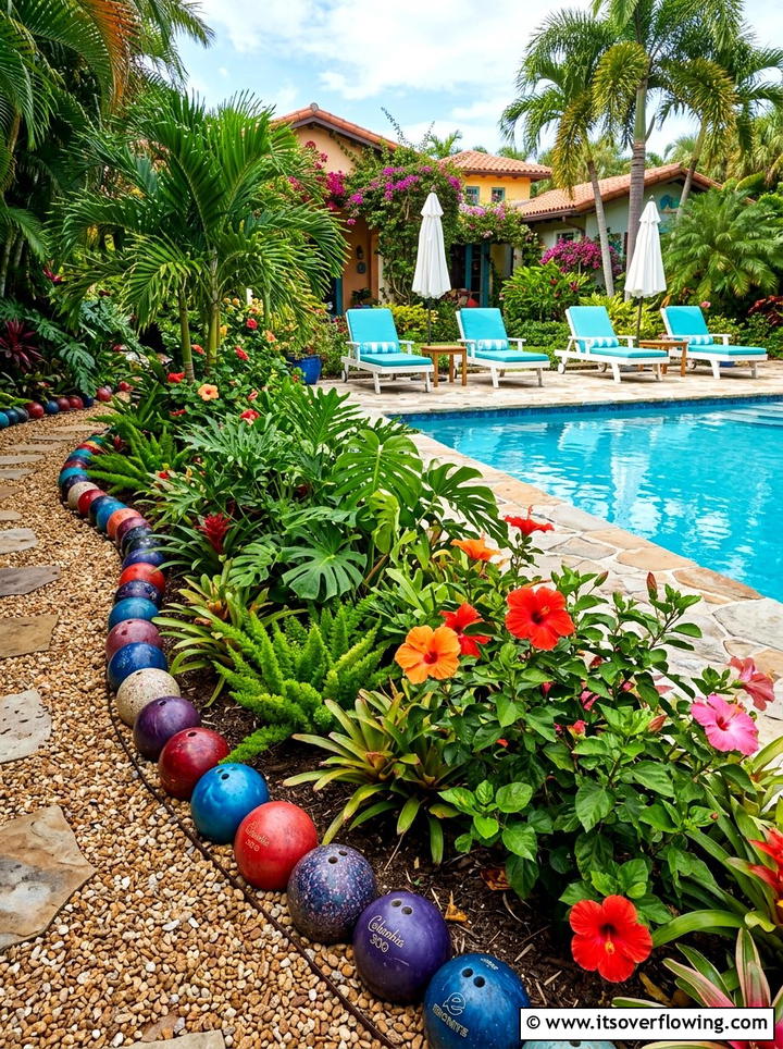 Bowling ball garden edge - 25 reusing old things ideas for garden edging