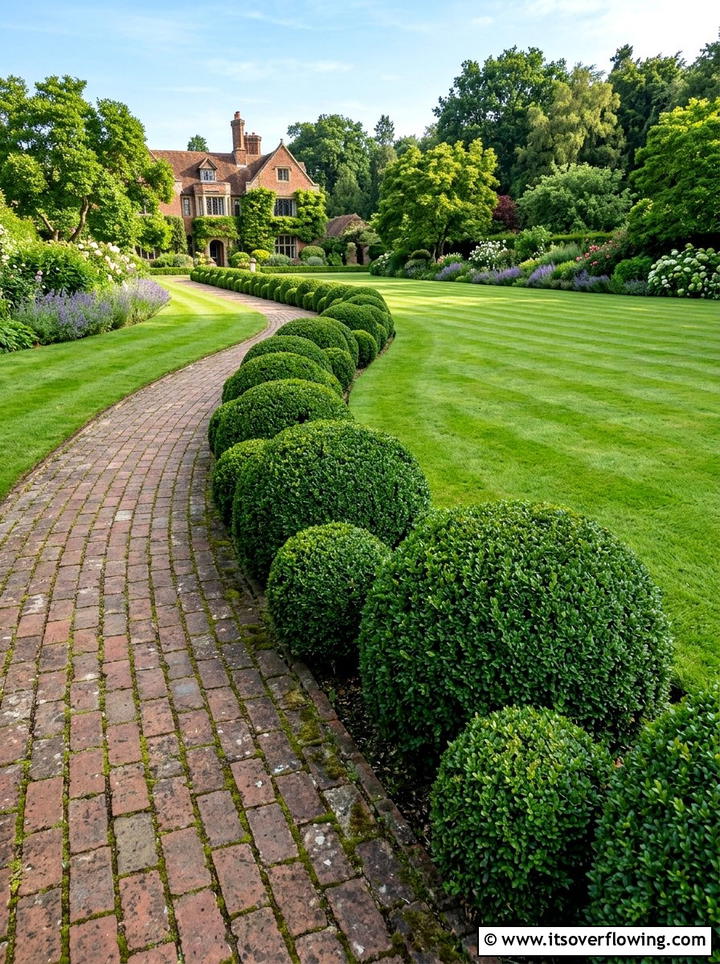 Boxwood Ball Border - 25 garden design ideas with repetition