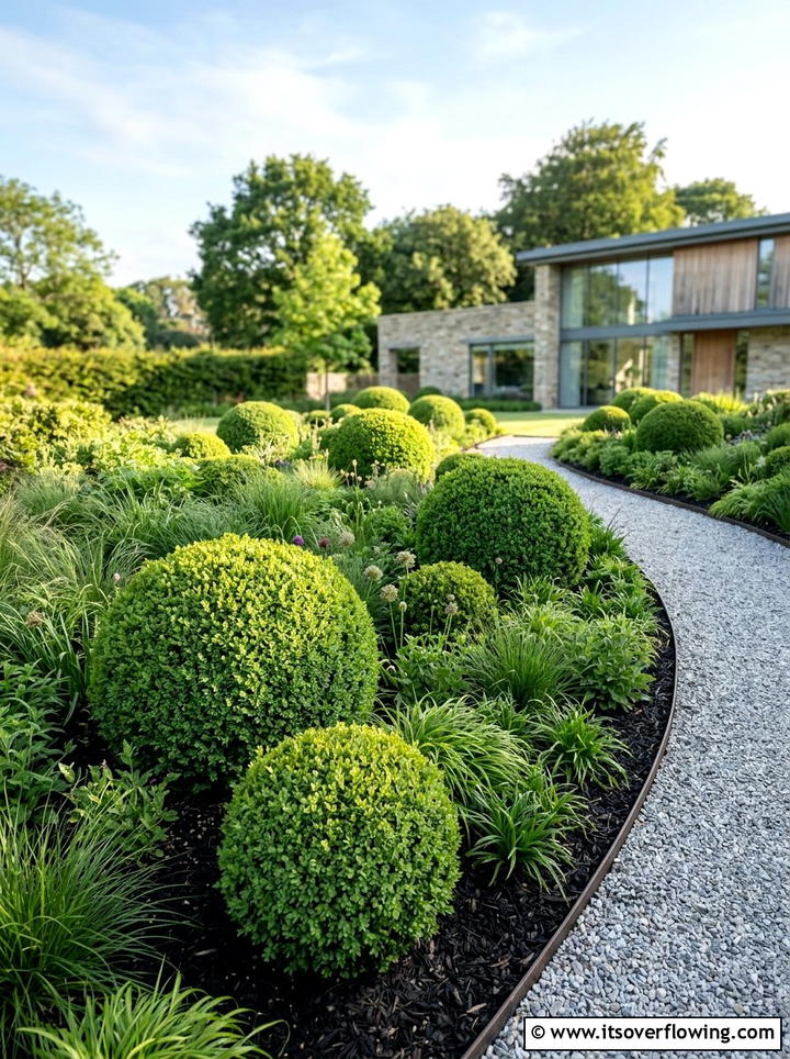 Boxwood Sphere Garden - 25 creative garden ideas with topiary shapes