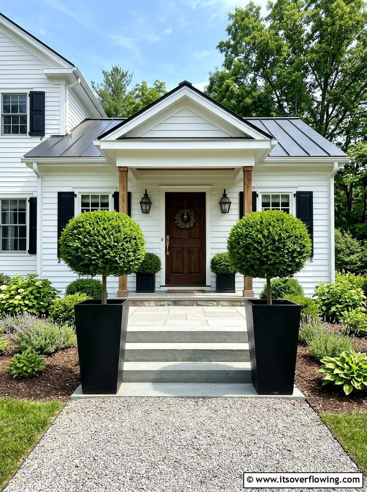 Boxwood Topiary - 25 front porch decor ideas with farmhouse charm