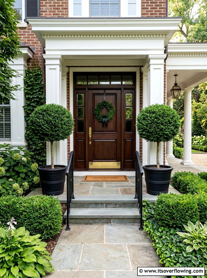 Boxwood Topiary Tree - 25 front porch ideas with real plants
