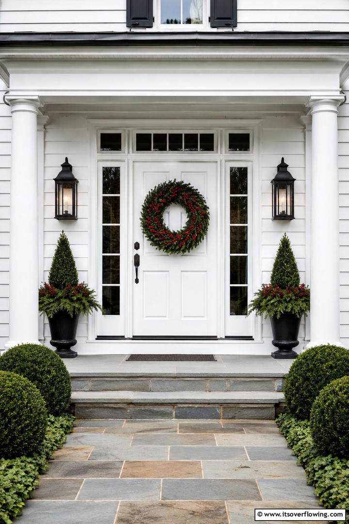 Boxwood and Berry Wreath - 50 Fall Front Door Decor Ideas Roundup- Curb Appeal