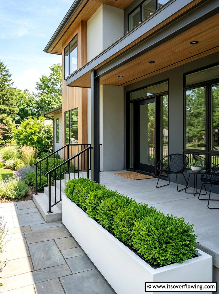 Boxwood hedge planter - 25 front porch decor ideas with year round greenery