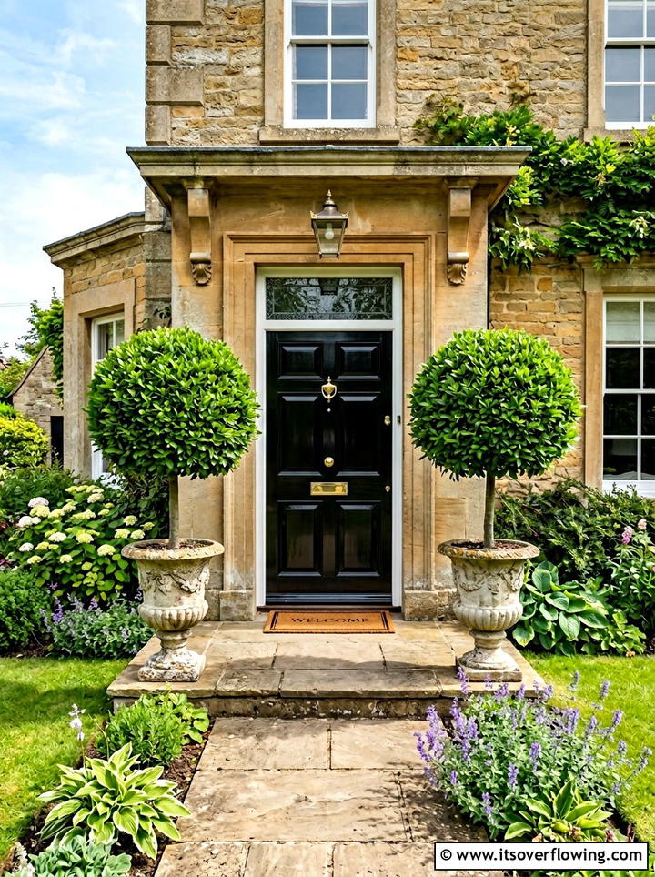Boxwood topiaries for front entry - 25 front porch decor ideas with greenery