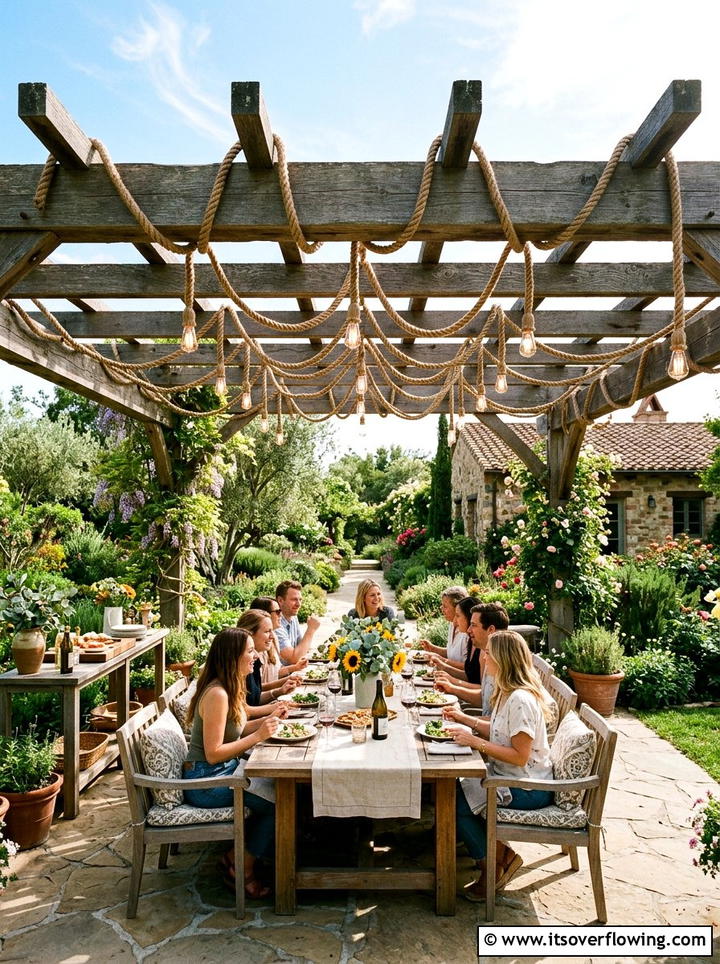 Braided Rope Lighting - 25 creative garden ideas with boho textures