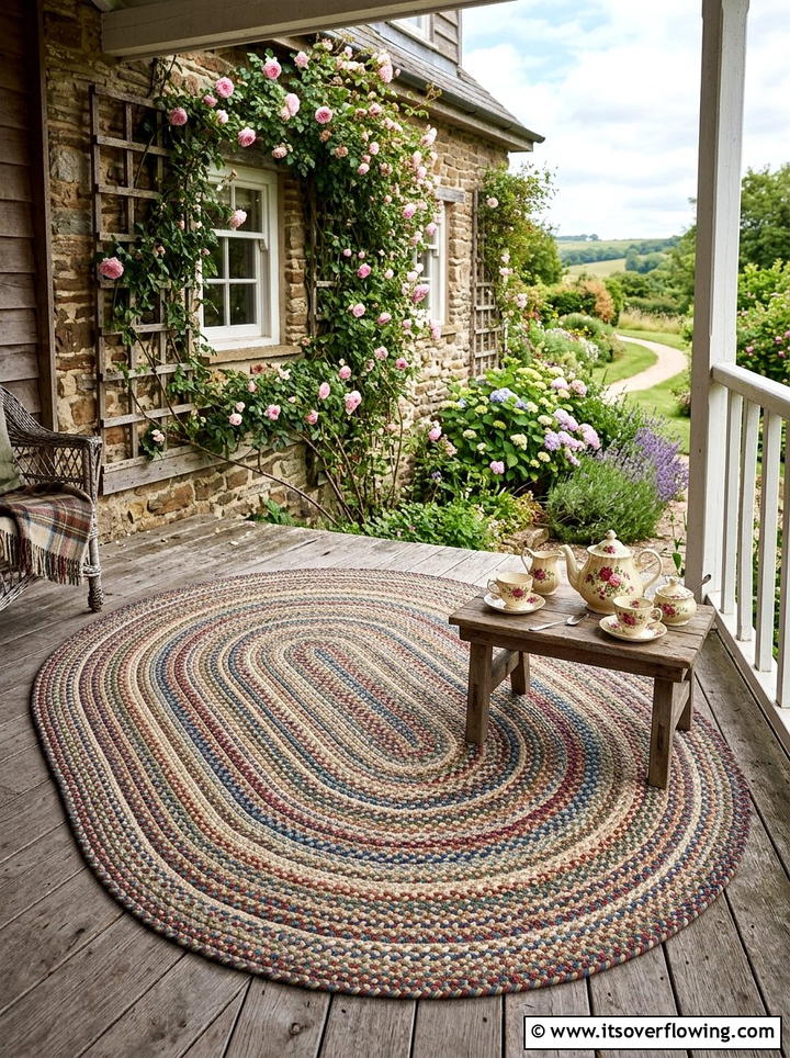 Braided outdoor rug for cottage - 25 garden decor ideas with outdoor rugs