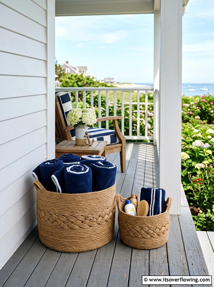 Braided rope basket sets - 25 front porch decor ideas with baskets
