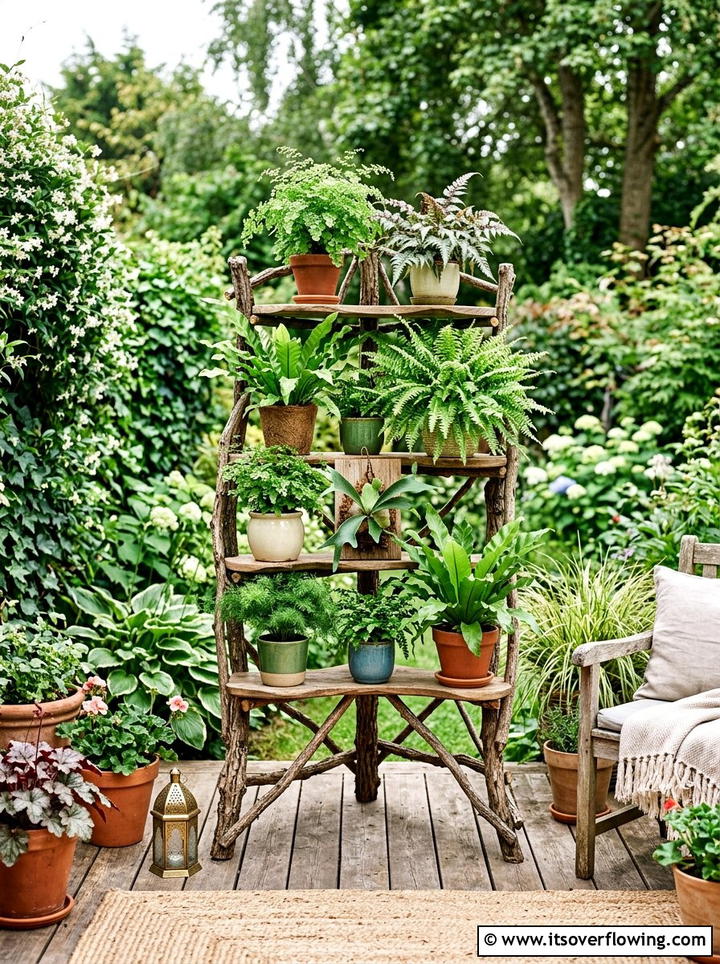 Branch Plant Stand - 25 recycled garden ideas with branch cuttings
