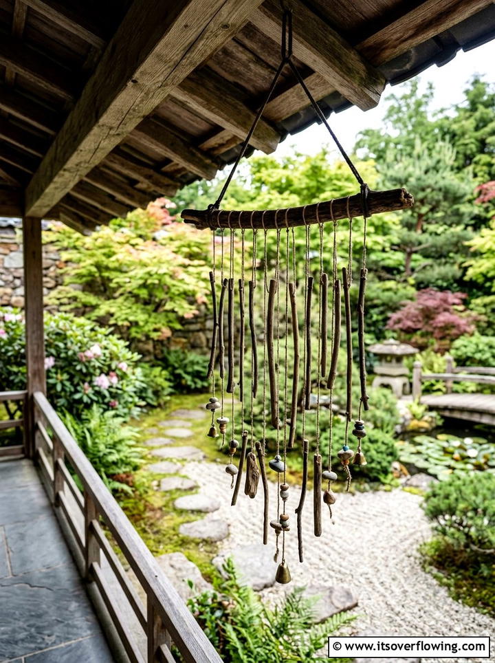 Branch Wind Chime - 25 recycled garden ideas with branch cuttings