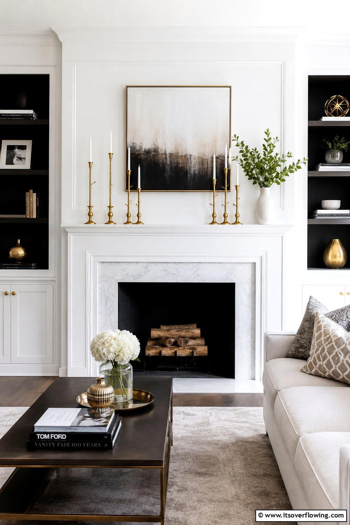 Brass Candle Holders - 50 Living Room Fall Decor Ideas for Cozy Autumn Updates