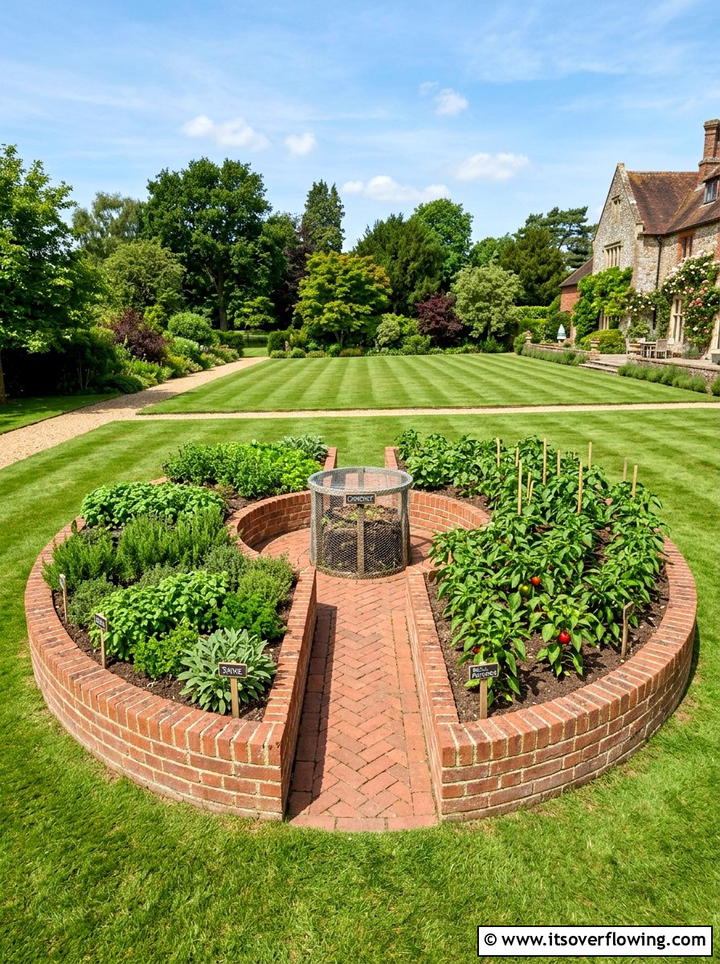 Brick Keyhole Garden Bed - 25 creative garden ideas with keyhole garden beds