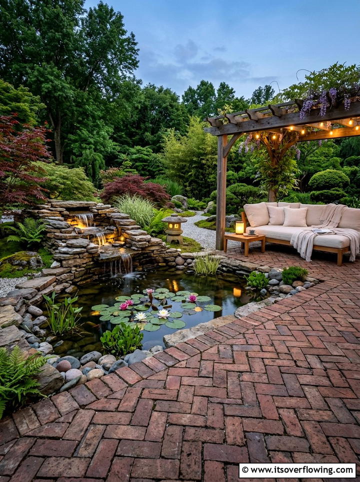 Brick Patio Water Feature - 25 backyard ideas with brick patio