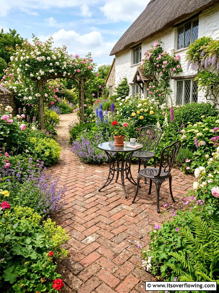 Brick Patio - 25 backyard ideas with cottage garden
