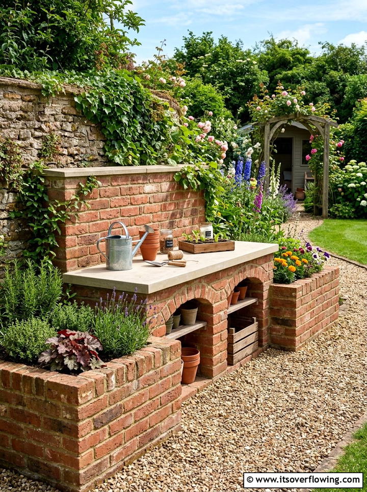 Brick Potting Bench - 25 garden ideas with potting bench