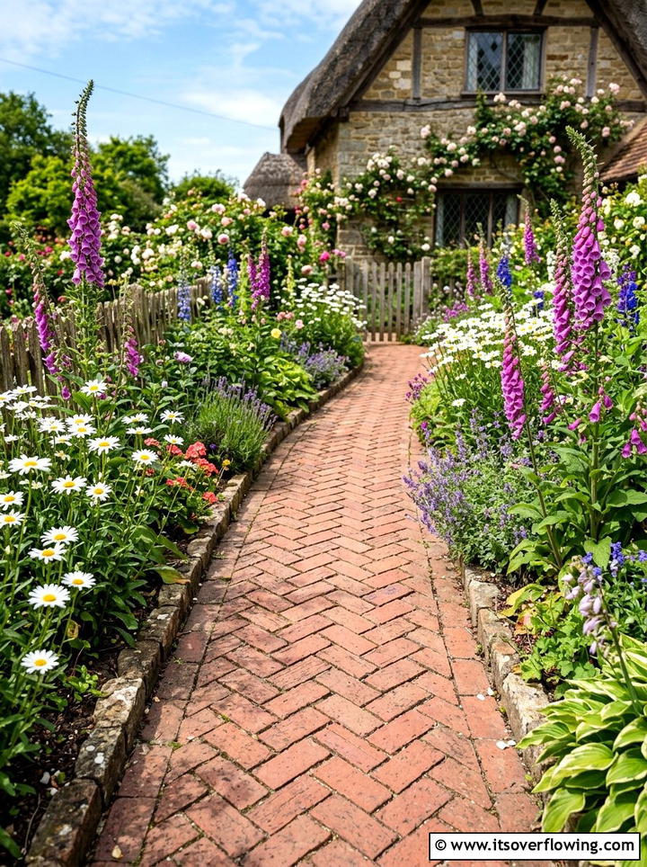 Brick Walkway With Flower Borders - 25 garden design ideas for narrow pathways