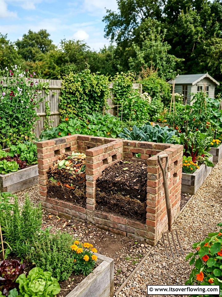 Brick compost bin - 25 upcycled garden ideas with bricks