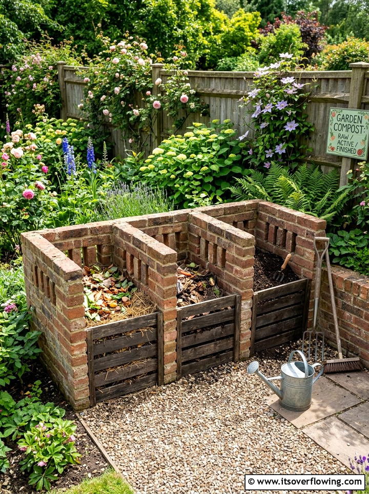Brick compost bin - 25 recycled garden ideas with old bricks