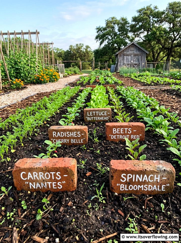 Brick garden markers - 25 upcycled garden ideas with bricks