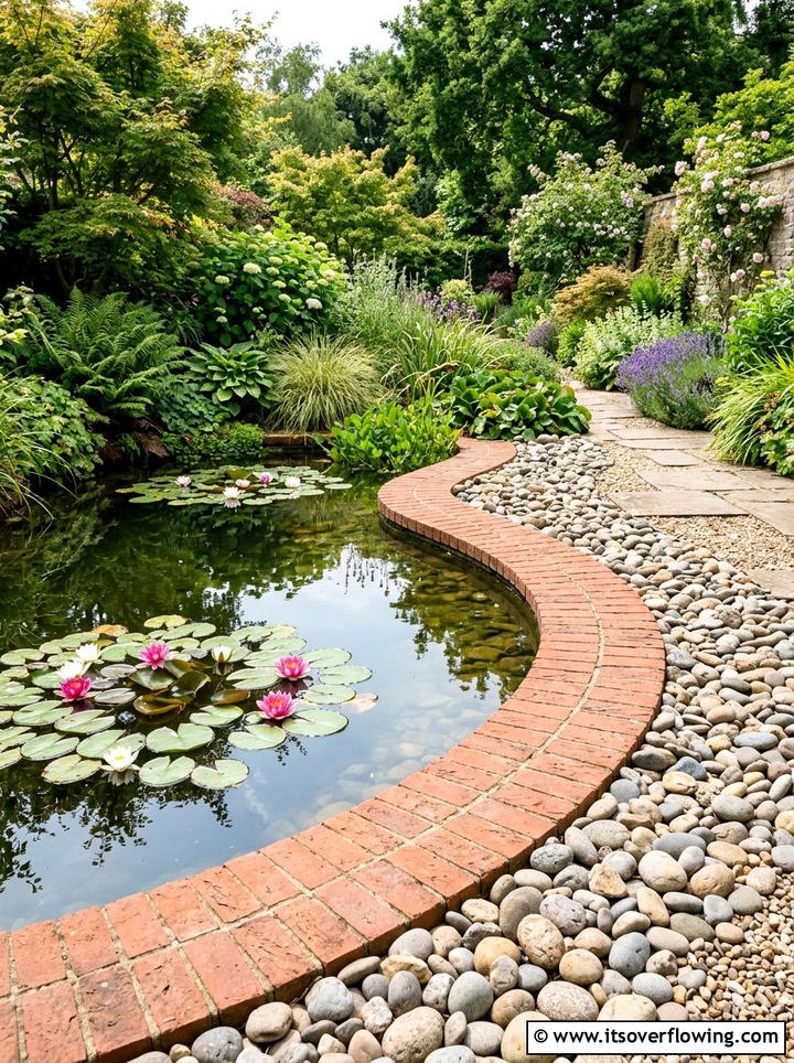 Brick garden pond border - 25 recycled garden ideas with old bricks