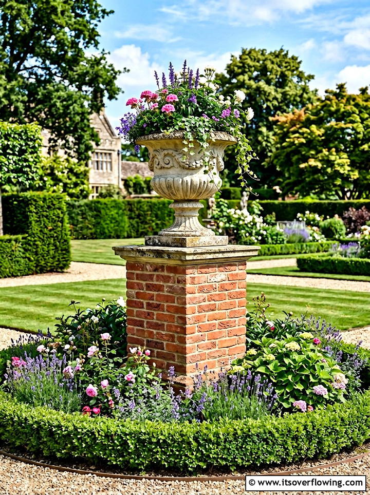 Brick garden sculpture base - 25 recycled garden ideas with old bricks