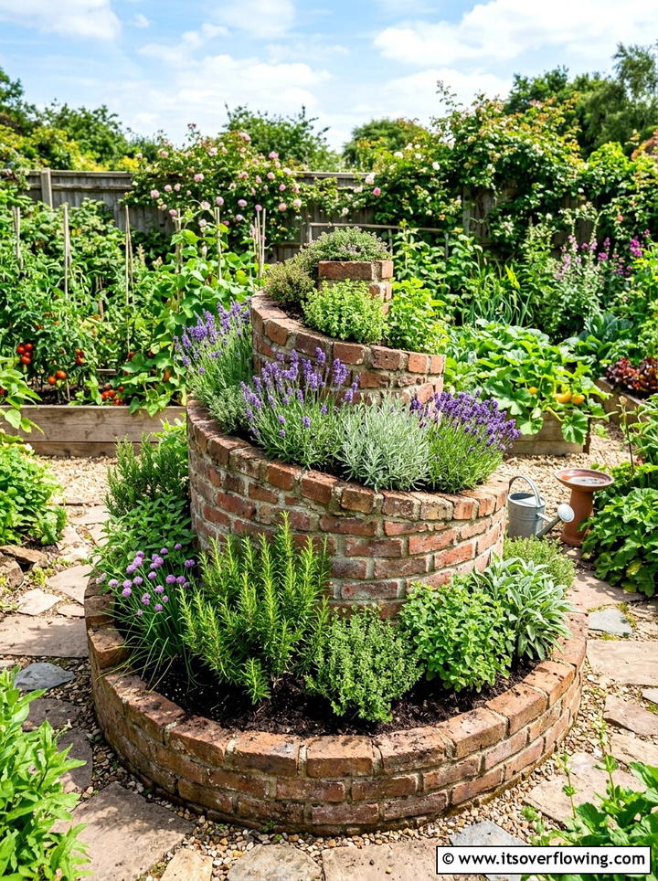 Brick herb spiral - 25 recycled garden ideas with old bricks