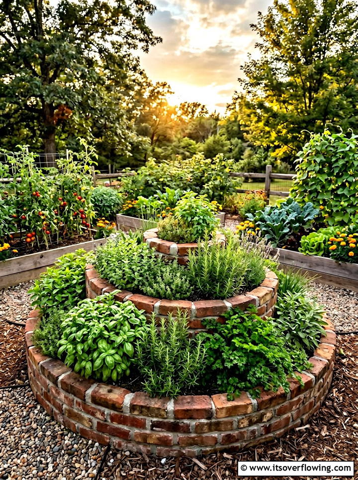 Brick herb spiral - 25 upcycled garden ideas with bricks