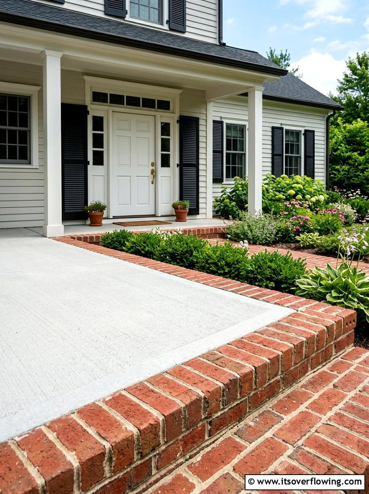 Brick porch border - 25 front porch ideas with concrete floor