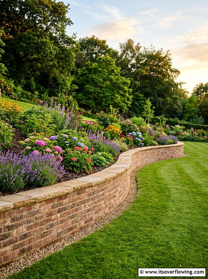Brick retaining wall - 25 upcycled garden ideas with bricks