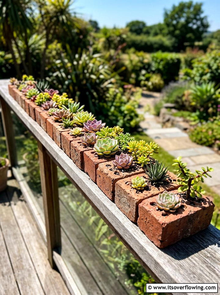 Brick succulent planter - 25 upcycled garden ideas with bricks