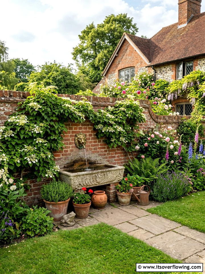 Brick wall fountain - 25 creative garden ideas with fountain wall