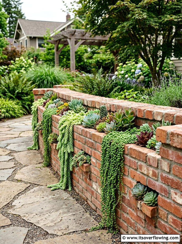 Brick wall planter - 25 upcycled garden ideas with bricks