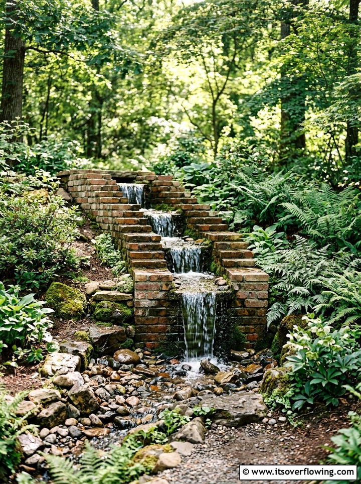 Brick waterfall - 25 upcycled garden ideas with bricks