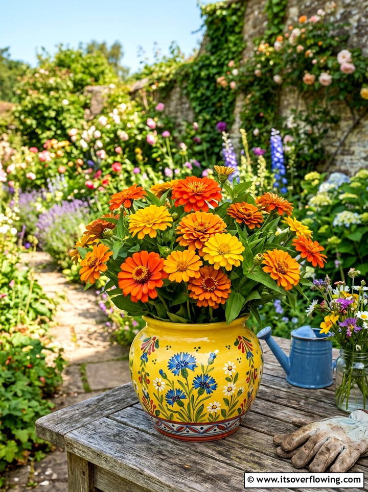 Bright Floral Ceramic Arrangement - 25 garden decor ideas with ceramic planters