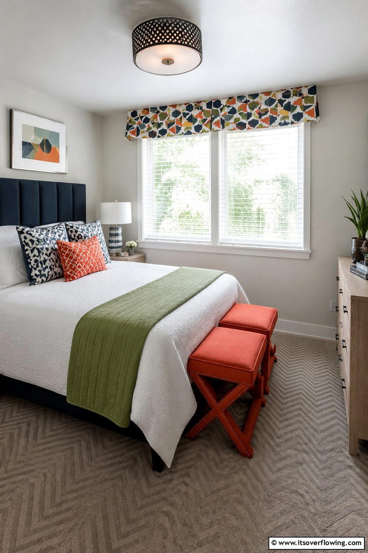 Bright Patterns on a Small Scale - 30 Space-Saving Small Guest Bedroom Ideas for Cozy Comfort