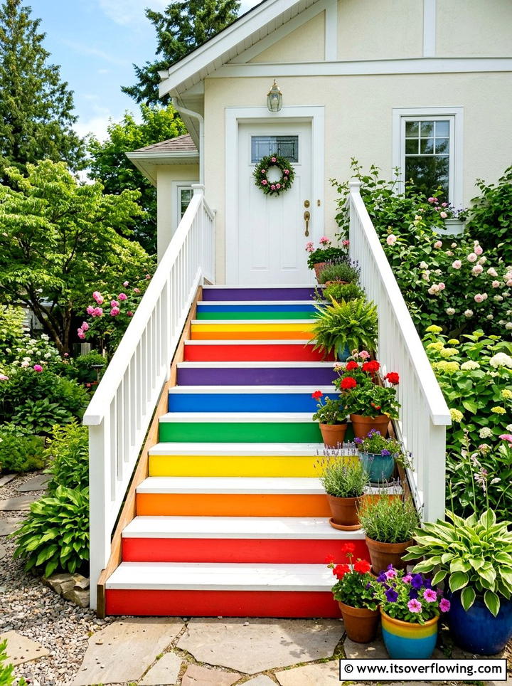 Bright Stair Risers - 25 front porch decor ideas with bright colors