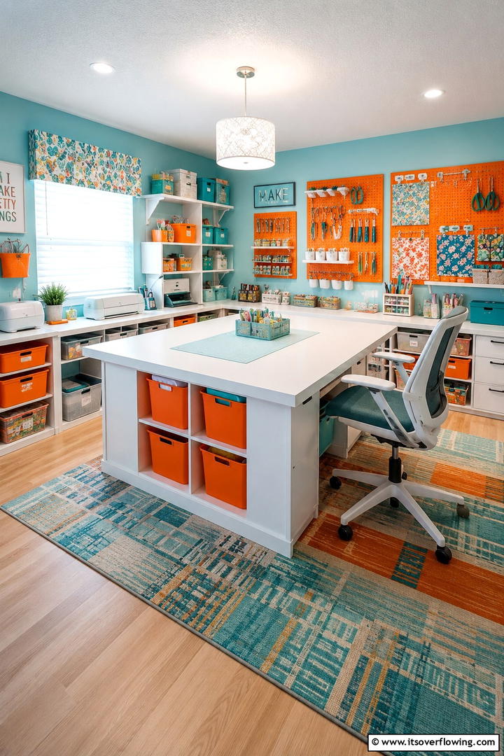 Bright Teal and Orange Craft Room - 30 Teal & Orange Room Color Schemes for Vibrant Home Decor