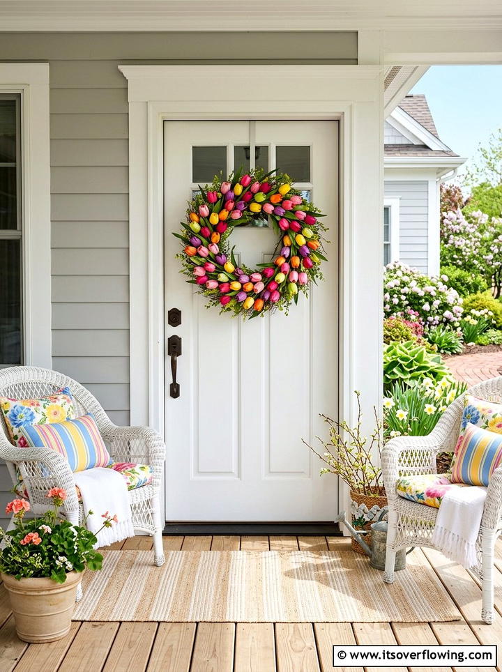 Bright Tulip Wreath - 25 front porch ideas with seasonal wreaths