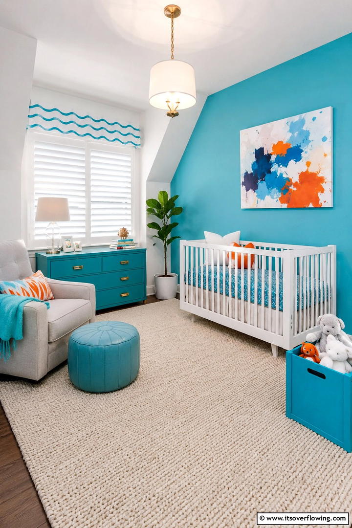 Bright Turquoise Spark - 30 Soothing Nursery Color Ideas for a Calming Atmosphere