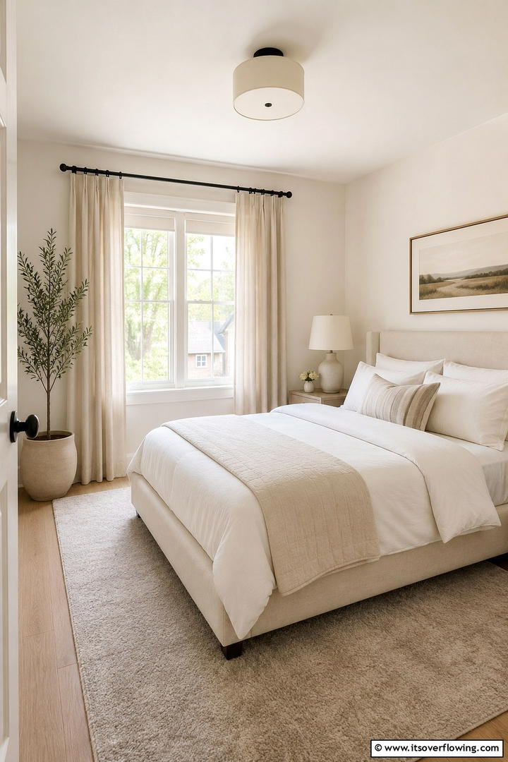 Bright and Airy Neutral Tones - 30 Space-Saving Small Guest Bedroom Ideas for Cozy Comfort