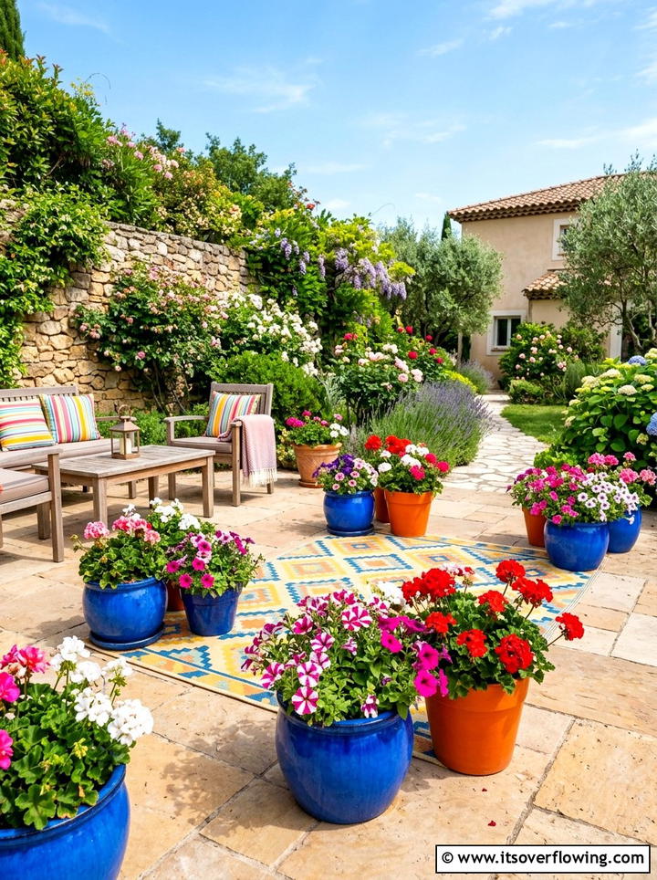 Bright containers for patios - 25 small garden ideas for year round color