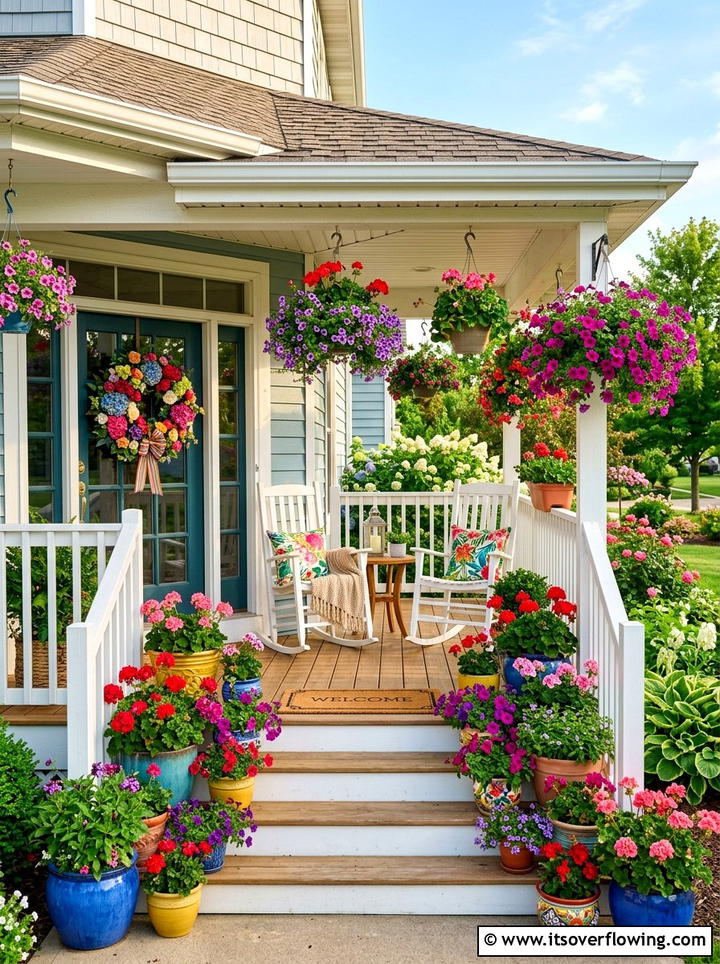 Bright floral porch - 25 front porch ideas with spring decor