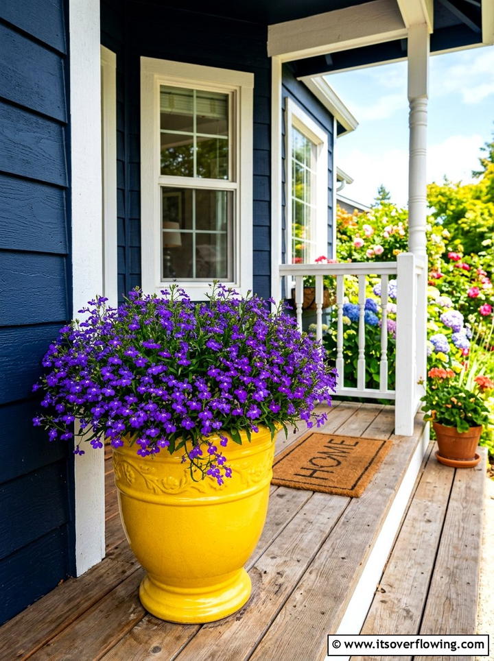 Bright yellow porch planter - 25 front porch ideas with painted pots