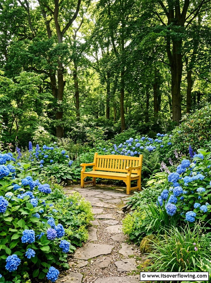 Bright yellow wooden bench - 25 garden decor ideas with colorful accents